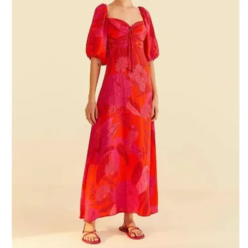 Vestido mídi rosa e vermelho farm tamanho pp