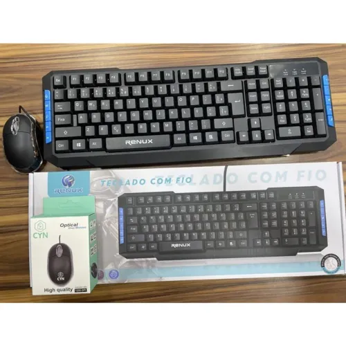 Teclado e Mouse com fio USB kit promocional