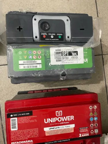 Desapego: Duas Baterias Estacionárias Novas (Unipower 70Ah + Intelbras) -