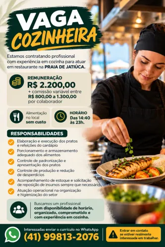 VAGA ABERTA COZINHEIRA