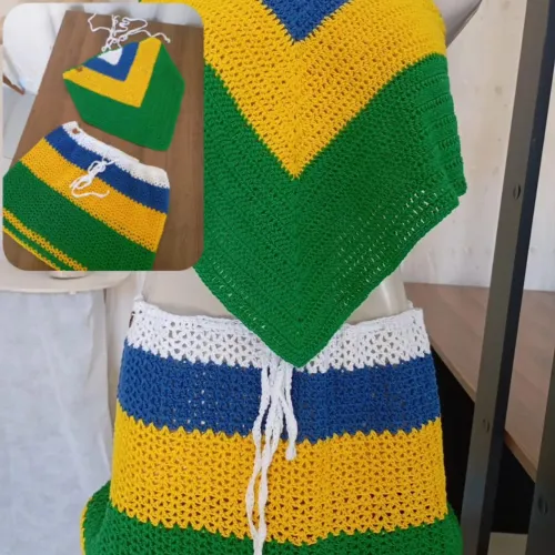 Cropped ,top e saia de crochê do Brasil