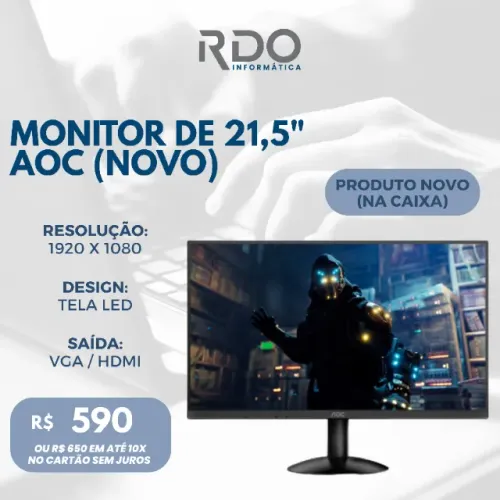 Monitor AOC 21,5? LED Full HD 1920x1080 HDMI/VGA - Novo na Caixa -  Ideal para trabalhar