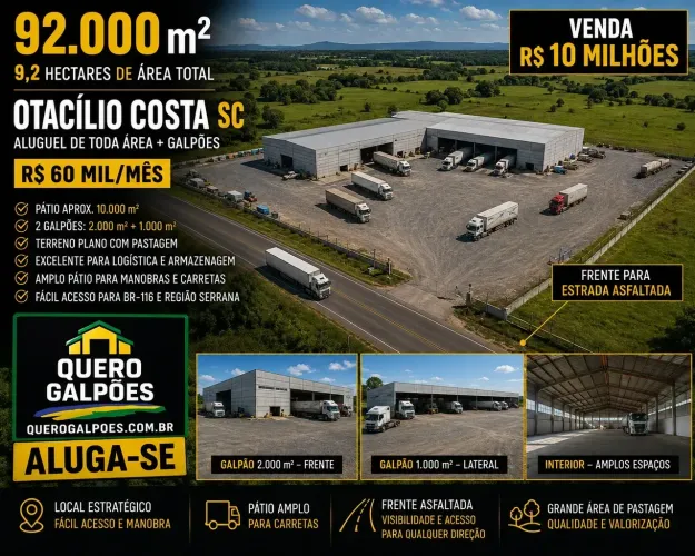 Galpões e area 3000 mil m2 em Otacilio Costa sc