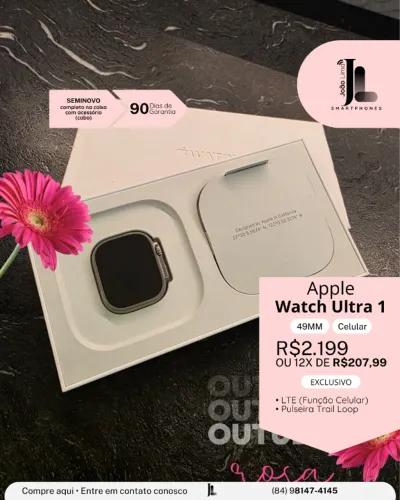 APPLE WATCH ULTRA 1, 49MM, LTE (FUNÇÃO CELULAR), PULSEIRA TRAIL LOOP, SEMINOVO, EXCLUSIVO!