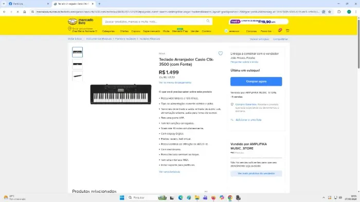 Teclado Casio CTK 3500 - 100%