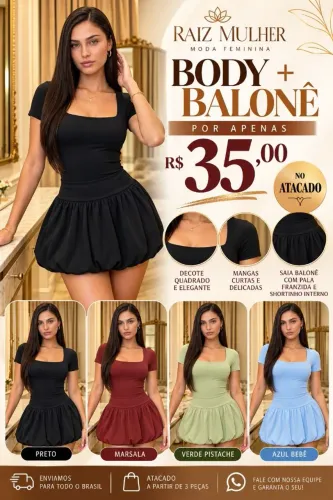 Body + Saia Balonê Feminino