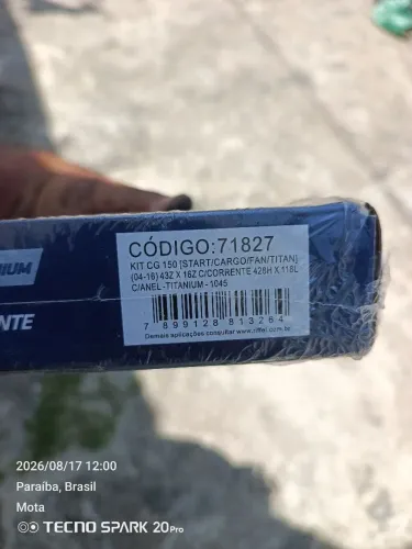 KIT RELAÇÃO RIFFEL SEM RETENTOR CG/START/FAN 04/16