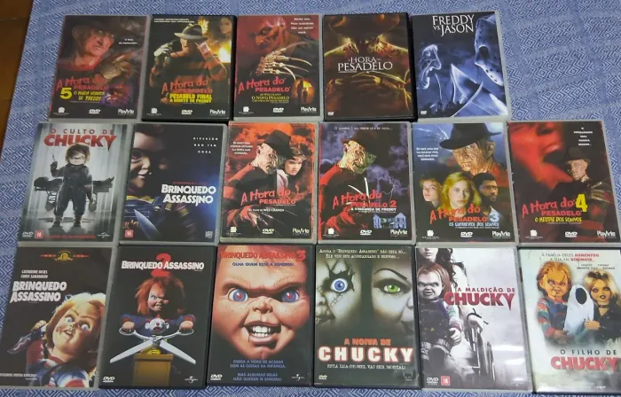 Dvd's coleção brinquedo assassino(chucky) A hora do pesadelo(freddy) o albergue e outros