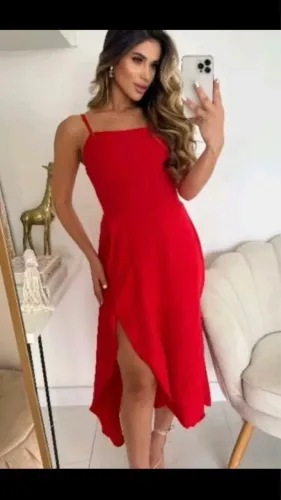 Vestido vermelho G amaração nas costas com bojo