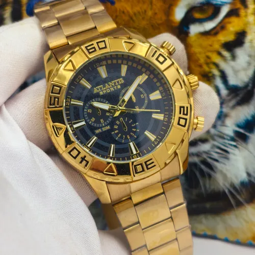 Relógio masculino novo original prova d'água luxo dourado banhado a ouro oferta top