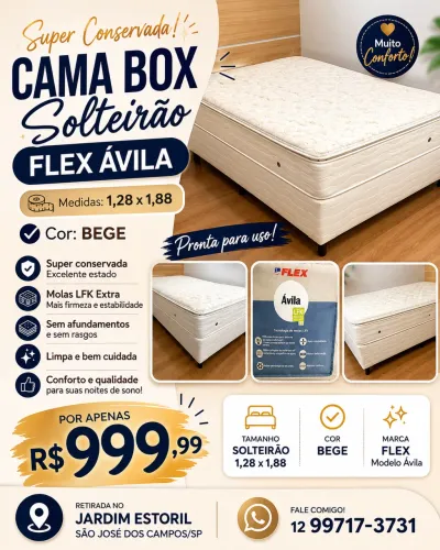 Cama Box Solteirão Flex Ávila 1,28x1,88 Molas LFK - Super Conservada
