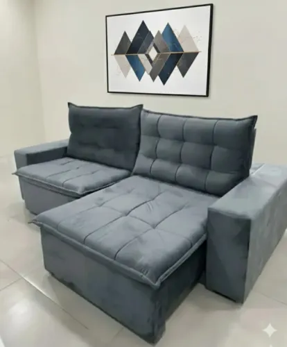 Sofá estofado retratil e reclinavel supremo cinza