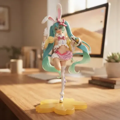 Boneca em PVC Hatsune Miku Cosplay Coelhinha da Páscoa Cantora Virtual Com Base