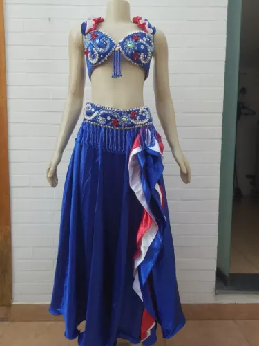 Par de fantasias bandeira da frança figurino dança do ventre