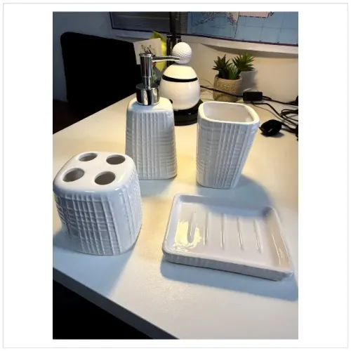 Kit Banheiro Lavabo Cerâmica Branco Luxo 4 Peças