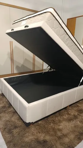 Cama Baú casal Linho Bege ou cinza 