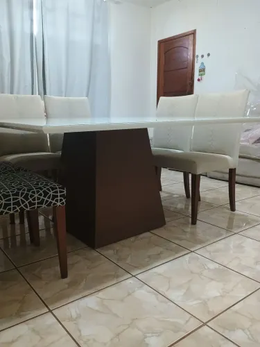 Mesa Jantar Off-White 8 Lugares Luxo Quadrado Trapézio Cozinha Tampo