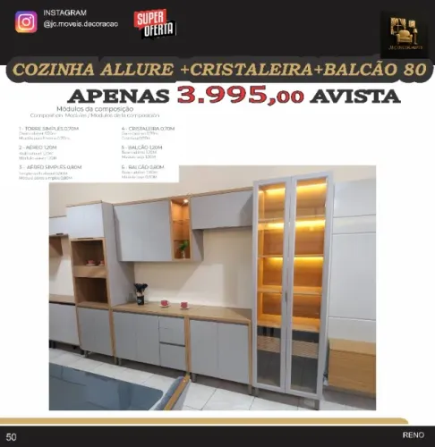 COZINHA COMPLETA COM CRISTALEIRA ALLURE MDF