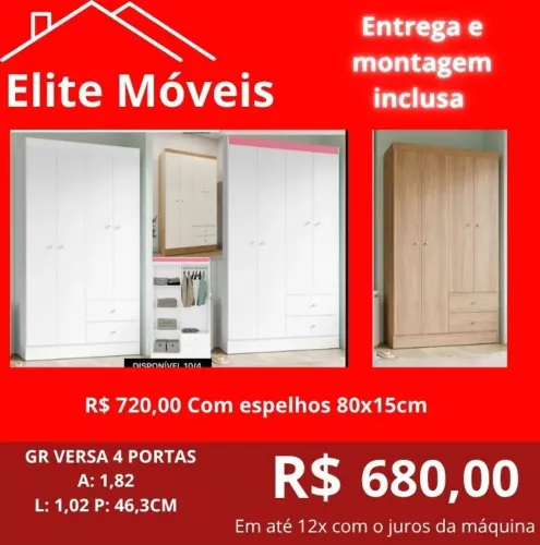 680,00 Com a montagem e a entrega guarda roupa novo na caixa com garantia de fabrica .