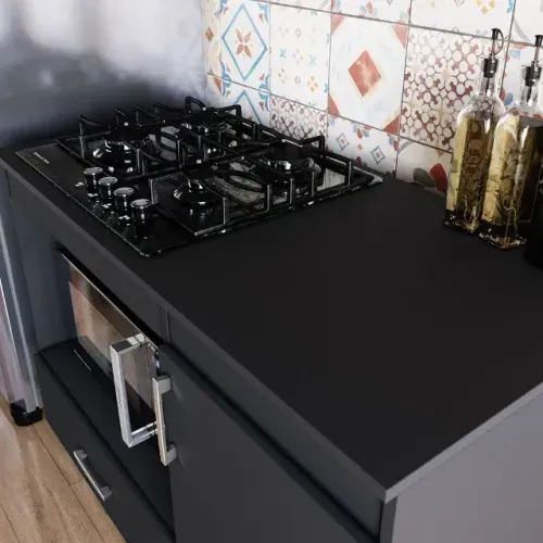 Balcão para cooktop 1,05m 5 bocas 1 nicho com 1 porta e 1 gaveta cor preta