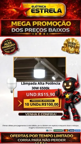 Lâmpada LED Alta Potência 30W 6500K - Promoção Especial Elétrica Estrela