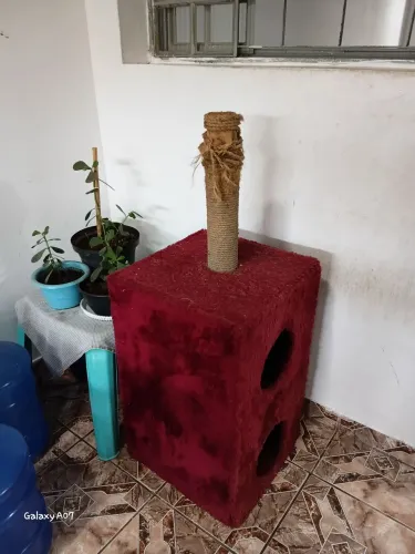 Arranhador de gato grande com duas toca, (duas casinhas) usado porem conservado..