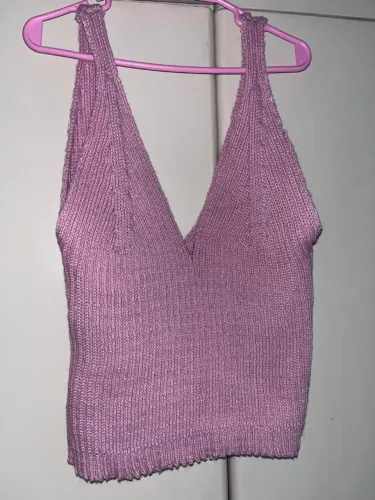 Cropped tricô rosa claro