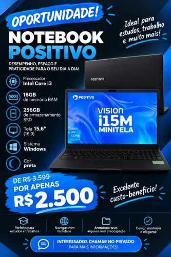 Notebook Positivo Vision I15m Com Minitela, Intel Core I3, 16gb Ram E 256gb Ssd Preto