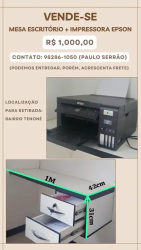 Impressora MULTIFUNCIONAL EPSON L4260. Acompanha a mesa com gavetas