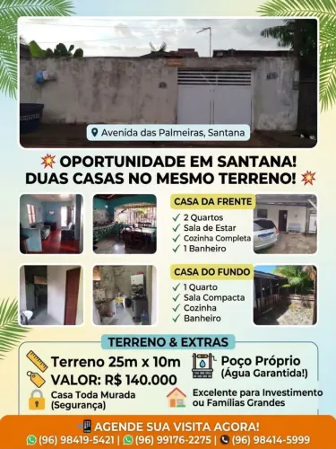 Vende-se duas casas do mesmo terreno.