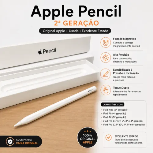 Apple Pencil 2ª Geração Original Apple - Completa com Caixa - Excelente Estado