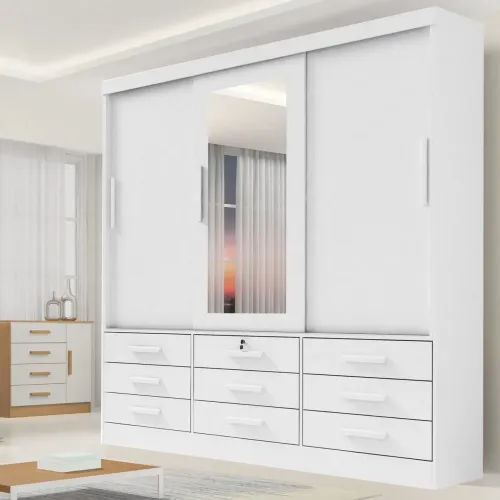 Guarda-Roupa 3 Portas Meridian 2,00 m Branco tt43