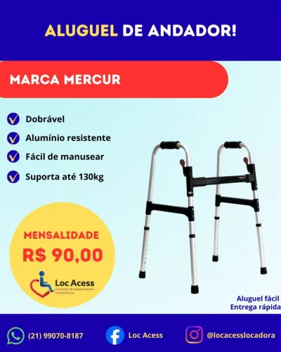 ANDADOR MERCUR, DE ALUMÍNIO - LEVE, REGULÁVEL E DOBRÁVEL.<br>