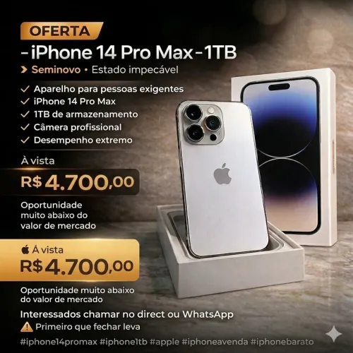 OPORTUNIDADE ÚNICA: iPhone 14 Pro Max 1TB Silver - IMPECÁVEL!