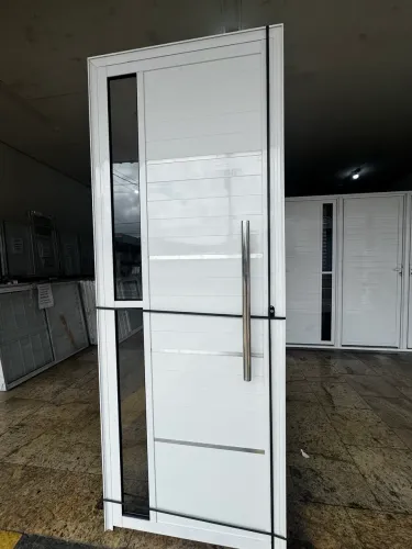 Portas de alumínio lambril 80cm branca com puxador - PROMOÇÃO