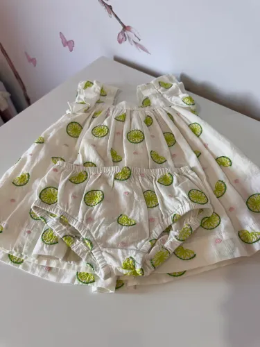 Vestido linho bordado 6 a 9 meses