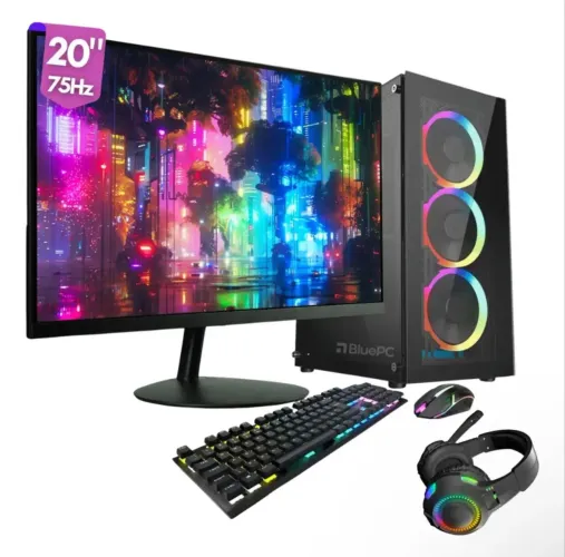 PC Gamer Completo Ryzen 5 5600GT + Monitor 20" 75Hz + 16GB RAM + Kit Periféricos RGB