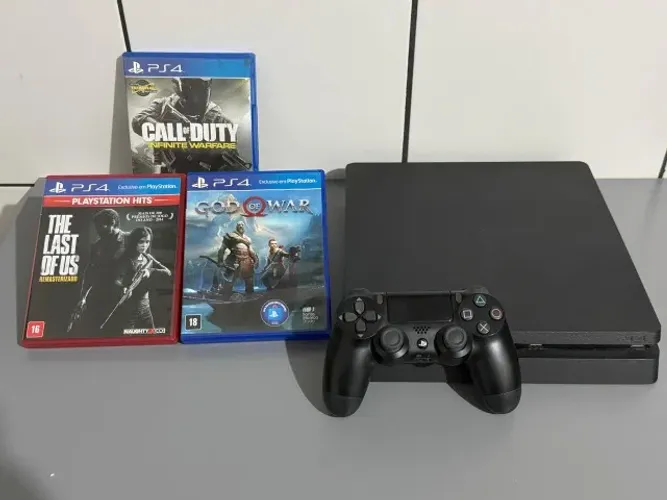 PS4 Slim 1TB + 4 Jogos + Controle Original