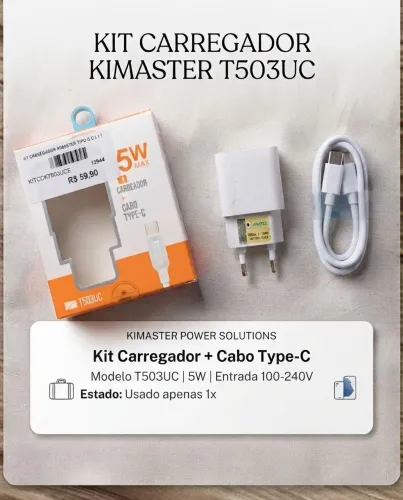 Kit carregador e cabo tipo C