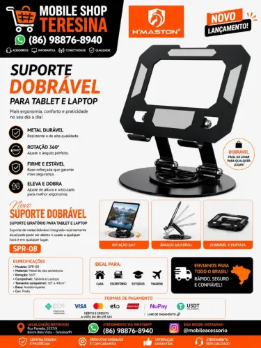 Suporte Dobrável para Notebook Tablet Ajustável 360° H?Maston
