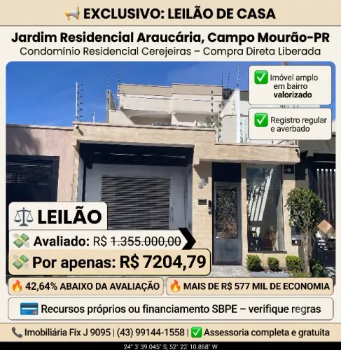 Imóvel para morar ou investir ? Casa no Jardim Residencial Araucária, Campo Mourão-pr