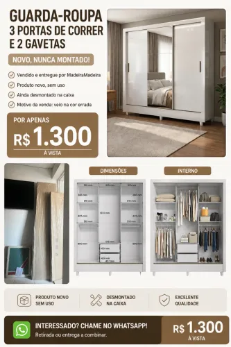 Guarda-roupa 3 portas, com espelho 