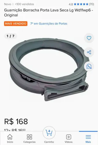 Guarnição Borracha Porta Lava e Seca LG - Original  