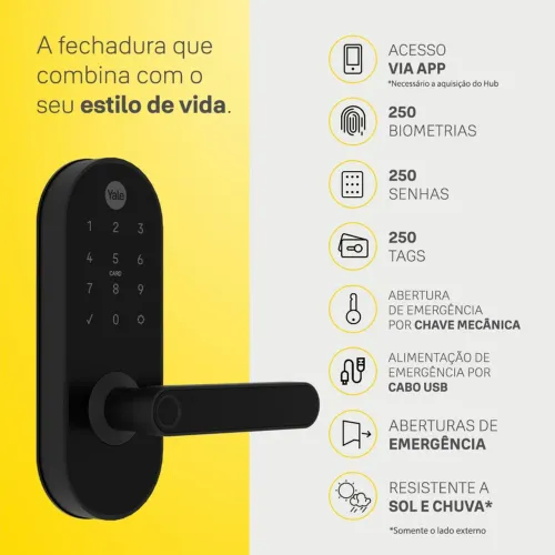 Fechadura Digital YMC 420W Preto Fosco + Kit Conectividade
