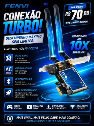 Adaptador Wi-Fi e Bluetooth Fenvi FV-AC1200