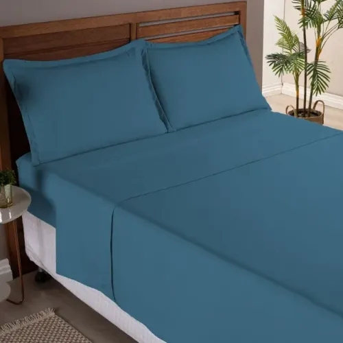 Jogo de Cama 4 Pçs Queen Azul Marinho