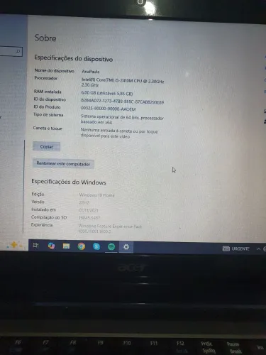 Notebook Acer i5 Aspire - 6GB DE RAM
