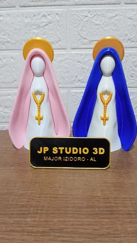 Kit 2 Nossa Senhora Aparecida Escultura Minimalista Rosa/Branco Azul/Branco