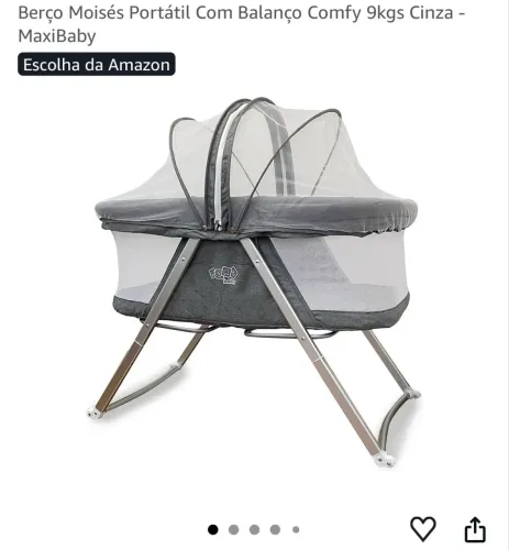 Berço Moisés Portátil Com Balanço Comfy 9kgs Cinza - MaxiBaby 