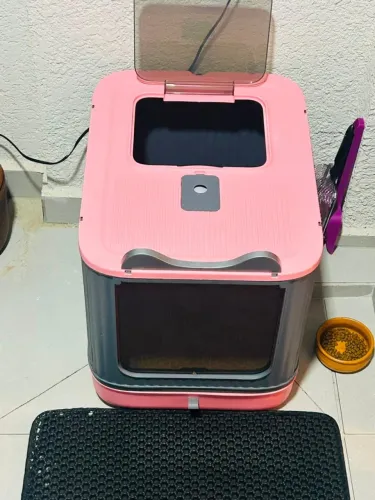 CAIXA DE AREIA FECHADA PARA GATOS - ROSA E CINZA